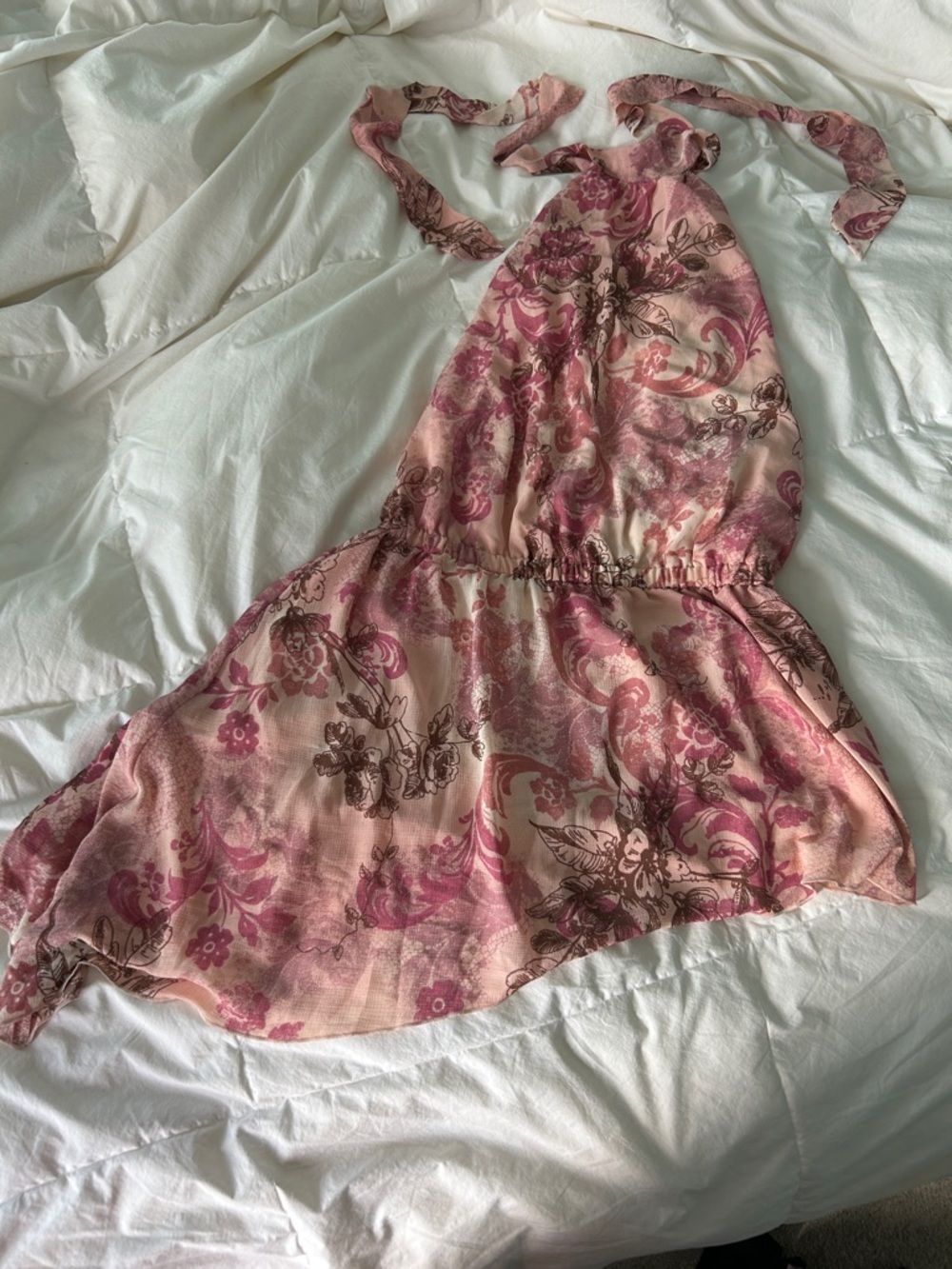 Ecote Pink and Brown Floral Halter Mini Dress